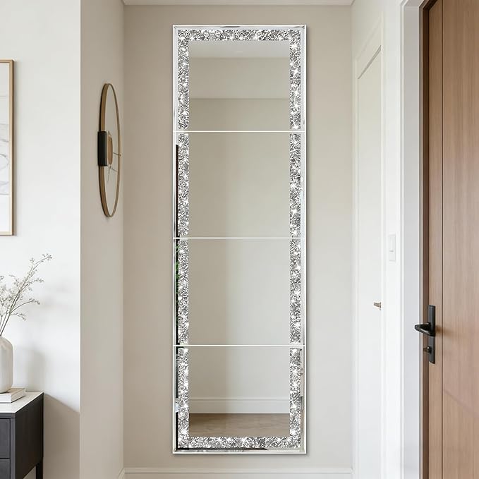 ZOLAPI Glamorous Crystal Crush Diamond Design – Adorned with Sparkling Crushed Diamond Trim Along the Edges, This Frameless Mirror adds a Touch of Luxury and Elegance to Any Space(11x14 inch 4pcs)