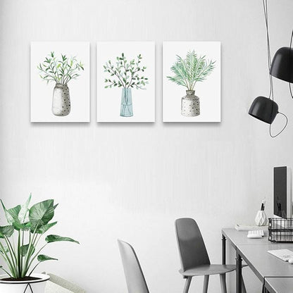 Lapremoly Family Canvas Wall Art For Kitchen Dining Room Wall Decor For Living Room Decoration For Office Vase Pictures Artwork Green Leaf Wall Paintings For Bedroom Home Walls Decor 3 Piece