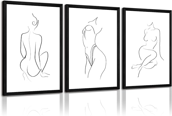 Minimalist Line Wall Art Woman Body Outline Wall Art Prints Women Figure Drawing Painting Body Line Wall Decor Female Wall Art Abstract Woman Silhouette Canvas Art Aesthetic 12x16x3 Inch Framed