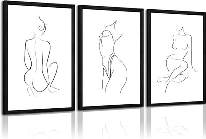 Minimalist Line Wall Art Woman Body Outline Wall Art Prints Women Figure Drawing Painting Body Line Wall Decor Female Wall Art Abstract Woman Silhouette Canvas Art Aesthetic 12x16x3 Inch Framed