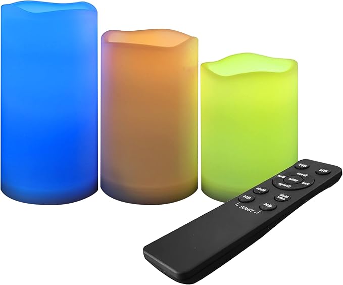 CANDLE CHOICE Waterproof Outdoor Color Changing Flameless Candles Remote Timer Realistic Flickering Battery Operated Fake Electric LED White Plastic Pillars for Wedding Christmas Decoration 3 Pack