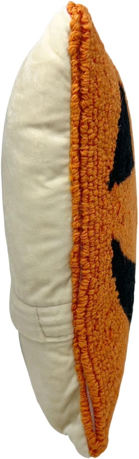 Hand Hooked Halloween Pillow - 12X12 inches Throw Pillow for Couch or Dorm (Jack O Lantern)