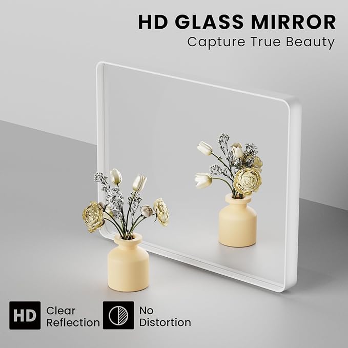 JISOSO White Bathroom Mirror 36x36 Inch, White Metal Framed Bathroom Mirror for Wall, Rounded Rectangle Matte Bathroom Vanity Mirror, Tempered Glass, Anti-Rust, Horizontal/Vertical