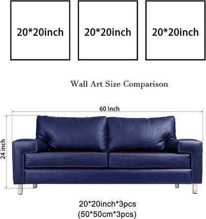 Wieco Art Blue Abstract Flowers 3 Panels Canvas Prints Wall Art Modern Pictures Artwork for Living Room Bedroom and Home Decorations