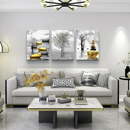 TTHYUEWS Inspiration Canvas Art For Living Room, Bedroom & Office - 3 Piece Black & White Nature Landscape Wall Pictures Prints