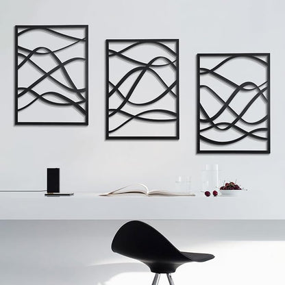Zzbakress 3 Pcs Black Wooden Wall Decor Abstract Wall Art Decor Fine Curve Decoration Minimalist Wooden Single Line Decoration Wall Art for Living Room Bedroom Bathroom (Retro)