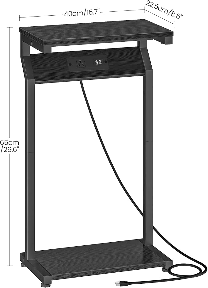 CHOEZON Narrow Side Table with Charging Station, 27" Skinny End Table for Small Spaces, Couch Table with Storage, Slim Tray Table with USB Ports, for Living Room, Bedroom, Black TBZ27UBB