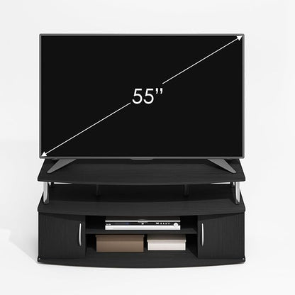 Furinno Jaya TV Stand, Entertainment Center, TV Console, for TV up to 55 Inch, with 2 Doors and Cable Management Holes, for Living Room, Bedroom, Dark Americano/Stainless Steel Tubes