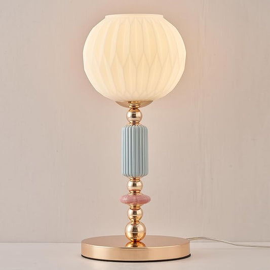 Modern Milk White Glass Table Lamp Bedside Nightstand Lamp Metal Desk Light with Plug Cord Switch for Bedroom Living Room Dining Room
