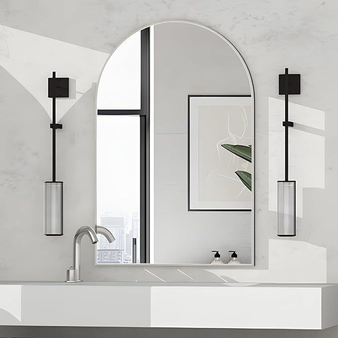 Arched Wall Mirror for Bathroom, 20"x30" Arched Mirror Wall Mounted Mirror with Metal Frame, Sliver Vanity Mirror Decor for Mantle, Bedroom, Entryway, Living Room