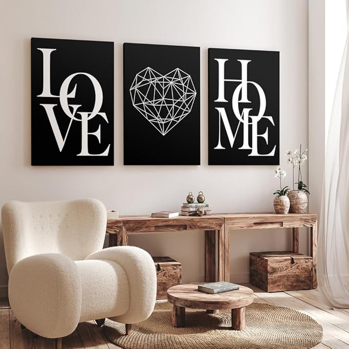 GUBIYU Love Home Wall Decor Black and White Farmhouse Modern Art - Family Sign for Entryway Hallway - Express Warmth 20"x28"
