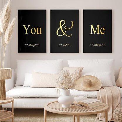 GUBIYU Black and Gold Bedroom Art Love Wall Decor - You and Me Word Canvas - Ideal Gift for Girls - Farmhouse Wall Art - 16"x24"