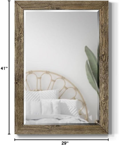Renditions Gallery Rectangular Dark Room Walnut Wooden Framed Body Mirror Decor Farmhouse Wall Mounted Horizontal Decorative Mirror for Bedroom Living Room Bathroom - 41"x29" LT07