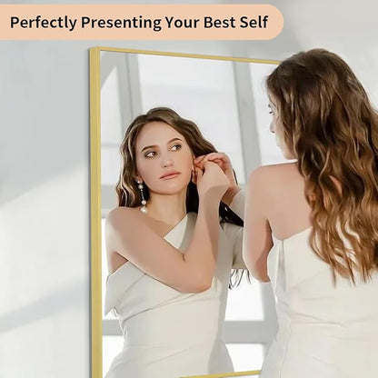 Koonmi Gold Mirrors for Wall, 30x30 Inch Bathroom Mirror, Rectangular Wall Mirror for Living Room Bedroom Bathroom, Hangs Horizontally or Vertically