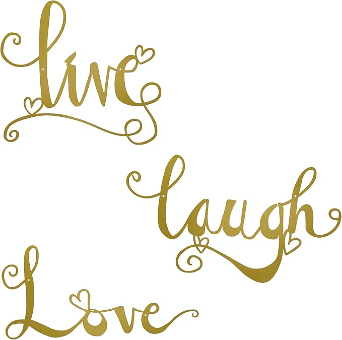 ESTART 3 Pieces Gold Metal Letter Sign Decor 'Live Laugh Love' WordArt Wall Art Decor for Home Indoor Outdoor Bedroom Living room Bathroom and Office (Gold)