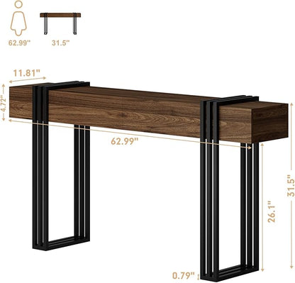 knoworld 63 Inch Console Table for Entryway, Industrial Sofa Tables Couch Table Behind Sofa for Living Room Hallway Foyer, Walnut