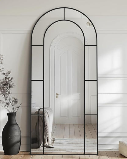 Antok 76" x 34" Full Length Mirror, Floor Mirror Arched Window Decorative Mirror, Metal Framed Decor Farmhouse Floor Mirrors Art Pane Mirrors Wall Decor for Bedroom, Living Room, Entryway Black