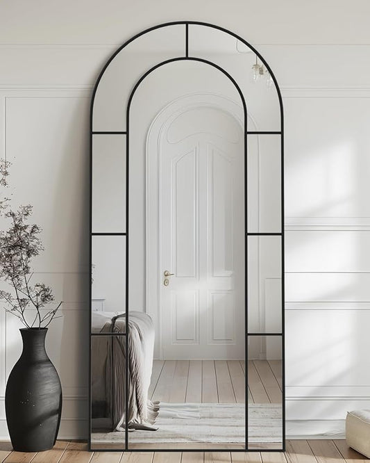 Antok 76" x 34" Full Length Mirror, Floor Mirror Arched Window Decorative Mirror, Metal Framed Decor Farmhouse Floor Mirrors Art Pane Mirrors Wall Decor for Bedroom, Living Room, Entryway Black