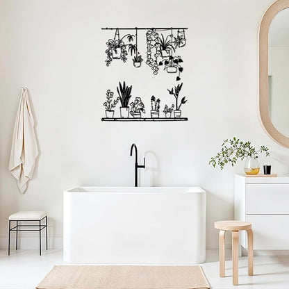 Pigort Metal Botanical wall Art- Farmhouse Leaves Wall Decor Black Minimalist Flower Wall Decors for Living room Bathroom Bedroom Dining Room - Housewarming Gifts Set Of 4