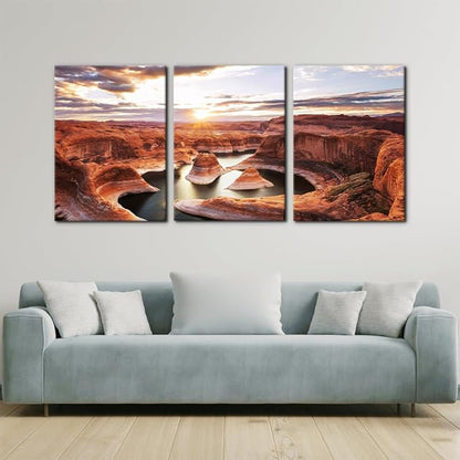Pacimo 3 Pieces Lake Modern Wall Art Decor Arizona Landscape Pictures Prints on Canvas Wall Paintings Wall Decoration for Living Room Bedroom Office Stretch and Framed Ready to Hang - 20"x28"x3