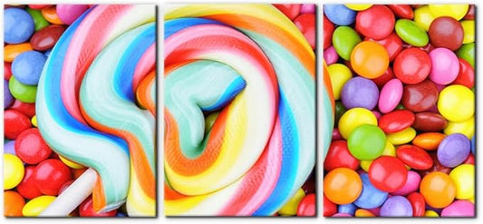 Pacimo 3 Pieces Canvas Print Wall Art Set Variety of Rainbow Candy Food Dessert Pictures Painting Prints on Canvas Modern Artwork Framed Wall Decor for Living Room Bedroom Office - 20"x28"x3