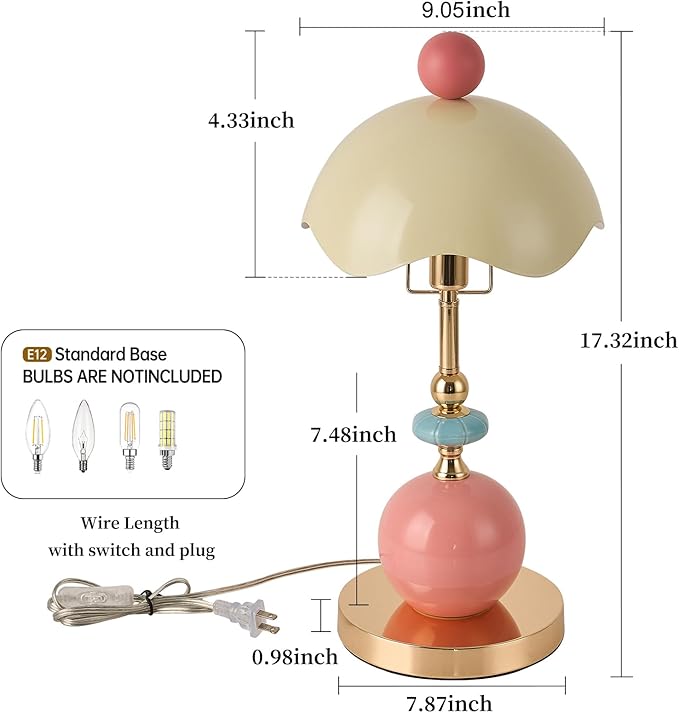 Modern Green Metal Shade Table Lamp Plug in Metal Base Desk Light with Plug Cord Switch for Bedroom Bedside Living Room