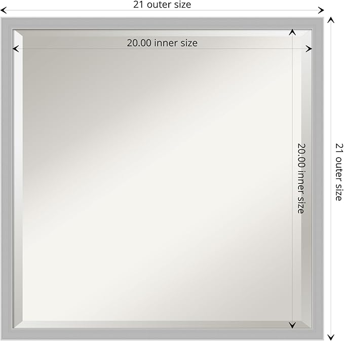 Amanti Art Silver Bathroom Mirror for Over Sink, 21x21 Hera Chrome Square Vanity Mirror, Medium Modern Frame, Hangs Horizonally and Vertically, Bathroom Wall Decor, Beveled Edge