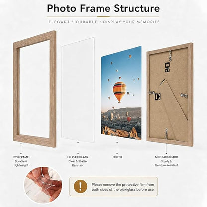 JCJMY 7x11 Picture Frame Set of 6 Rustic Brown for Wall Hanging or Tabletop- Wall Mounting Horizontally or Vertically, 7 x 11 Wall Gallery Poster Photo Frames for 7 by 11 Photo, 6 Pack, Rustic Brown