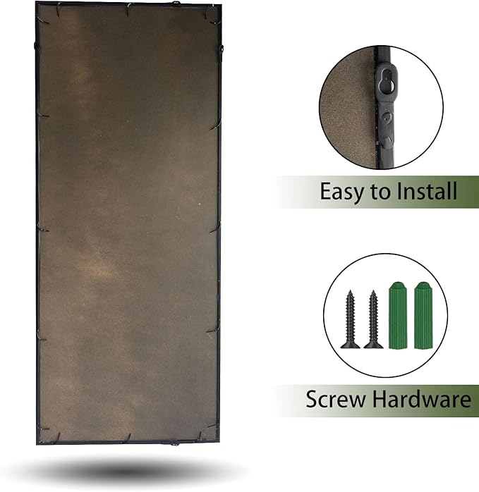 OUSHUAI Balck Full Length Mirror,Window Pane Grid Minimalism Long Floor Wall Mounted Mirrors for Entryway,Hallway,Living Room,Fireplace 22"X53"