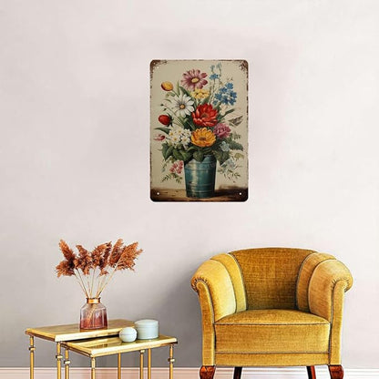 Metal Signs Vintage brightly colored flowers Sign Vintage Signs Retro Aluminum Tin Sign for Kitchen Office Home Bar Cafe Decor 8x12 Inch