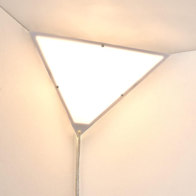 Corner Light with Switch, Ceiling Corner Lights for Living Room, Plug in Ceiling Light for Dark Area, Lamp for Bedroom, Kids Room, Triangle Shape, White Acrylic (2 Pack)