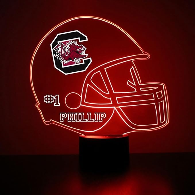 Custom University of South Carolina Gamecocks Football Helmet LED Sign Night Light Lamp with Remote and Personalized Text, Officially Licensed from The CLC by Mirror Magic Gifts, Made in The USA