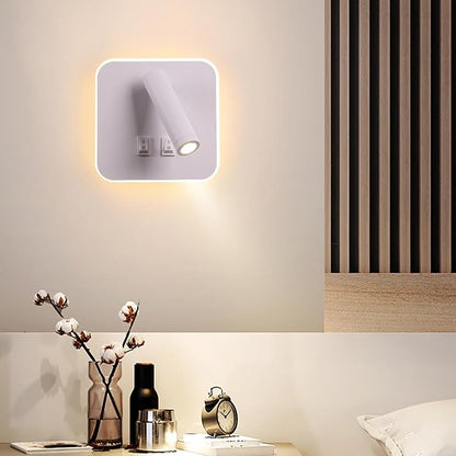 Wall Wash Light White Bed LED with Interior Wall Adjustable Spotlight Reading lamp Wall lamp for Hallway Bedroom Stairs Hotels Indoor Bedside Lamp 3000K (3W + 10W)