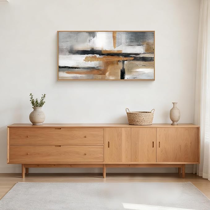 Celestdeco Modern Abstract Framed Canvas Wall Art Set, Neutral Textured Wall Decor, Boho Minimalist Gold and Gray Wall Painting for Living Room, Bedroom, Dining Room, Office-20 x40