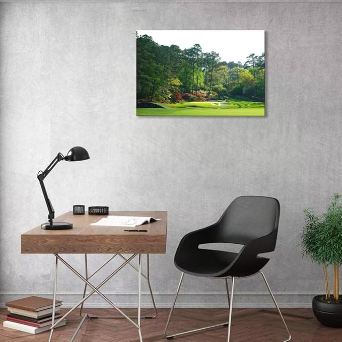 Augusta Golf Course Wall Art Golf Course Picture Poster Canvas Prints - Golf Wall Decor for Living Room Bedroom Home Decorations Framed Artwork Ready to Hang(18''H x 24''W)