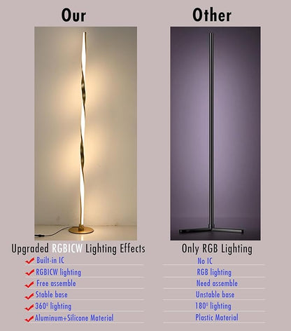 Smart RGBWIC Floor Lamp LED Corner Light Works with Alexa, Dynamic Modern Gold Ambient Light with Multi-controls-16 Million DIY Colors Color Changing and Dimmable Standing Lamp for Bedroom Living Room