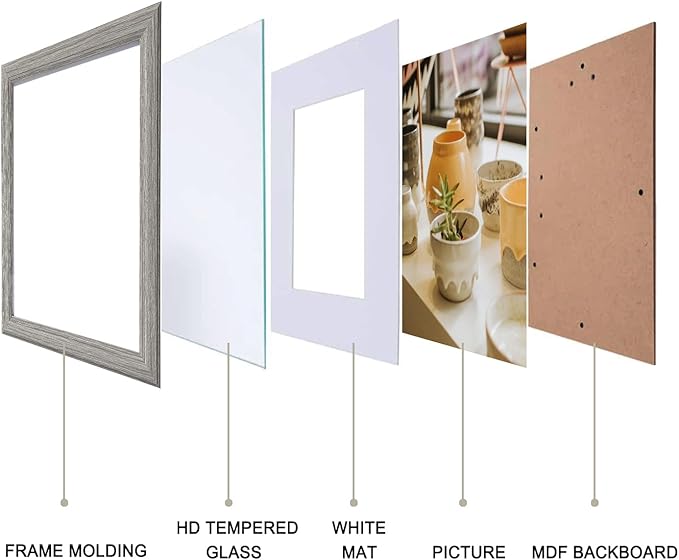 KTKDE 8x10 Gray Picture Frame with Removable Mat for 5x7 Photo, Real Glass for 8 by 10 picture frame, Modern Style Wood Composite Frame,Gray Woodgrain picture frames Table Top or Wall Mount