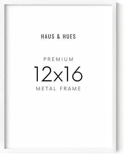 HAUS AND HUES White 12x16 Picture Frame - Modern Aluminum Wall Art Display - Minimalist, Lightweight 12x16 White Frame for Art Prints, Photos, Posters - Ready-to-Hang Vertically & Horizontally