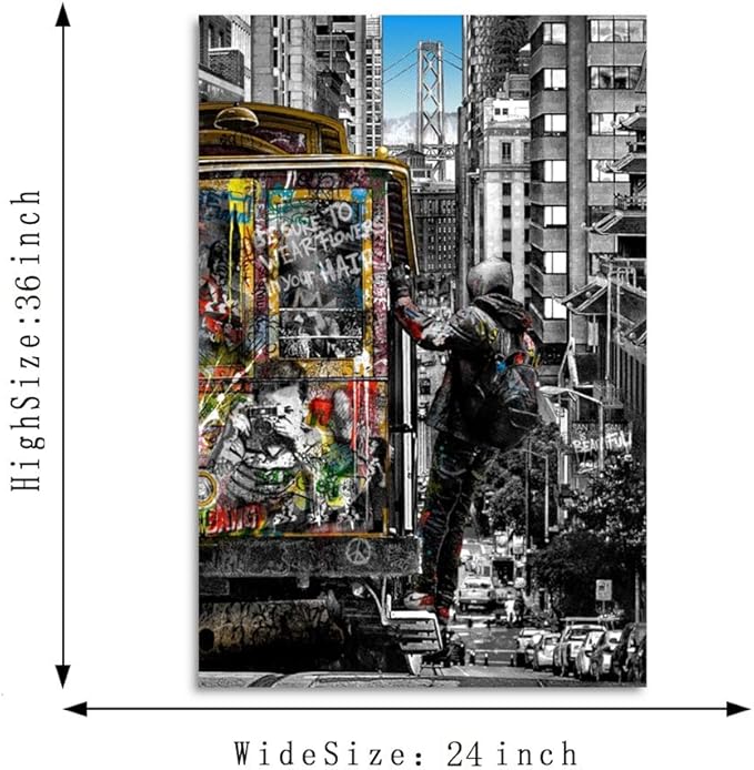 Yatsen Bridge Banksy Wall Art Paintings, Street Landscape of London City Canvas Paintings, Graffiti Pop Art Posters And Prints for Home Decor Ready to Hang - 24x36 inch