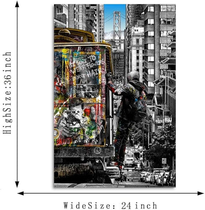 Yatsen Bridge Banksy Wall Art Paintings, Street Landscape of London City Canvas Paintings, Graffiti Pop Art Posters And Prints for Home Decor Ready to Hang - 24x36 inch