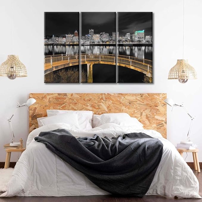 TUMOVO American Cityscape Canvas Wall Art City Skyline Wall Decor Living Room Ortland Oregon Skyscrapers Pictures Wall Decor for Bedroom Posters and Prints Framed Ready to Hang (42" Wx28 H)