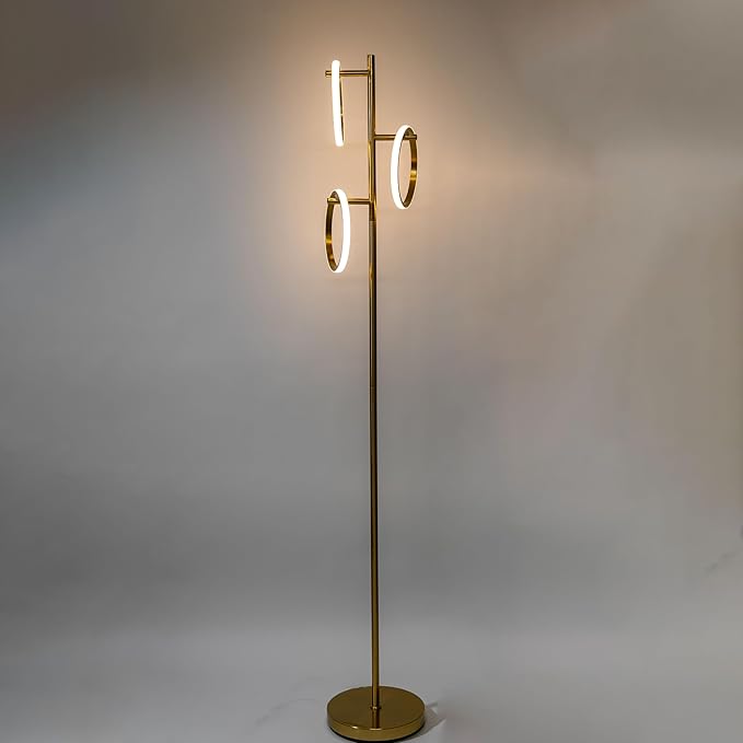 Ozarke Neo Modern Floor Lamp - Mid Century Minimalist Decor Stand Light for Living Room, Bedroom & Home Office, Dimmable Contemporary Tall Lighting with 3 LED Lights - Warm 27000K (Gold)