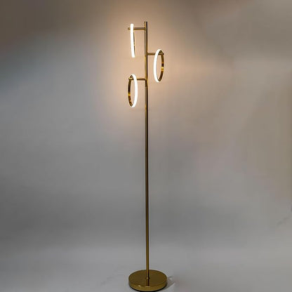 Ozarke Neo Modern Floor Lamp - Mid Century Minimalist Decor Stand Light for Living Room, Bedroom & Home Office, Dimmable Contemporary Tall Lighting with 3 LED Lights - Warm 27000K (Gold)