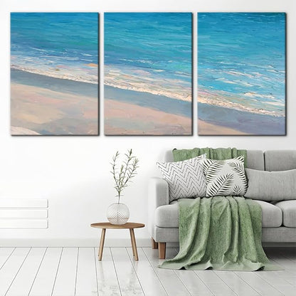Pacimo - 3 Panels Canvas Wall Art Decor - Oil Painting Style Seascape with Waves on The Beach - Giclee Modern Artwork Prints on Canvas Gallery Wrap Home Decor Stretch Framed Ready to Hang - 20"x28"x3