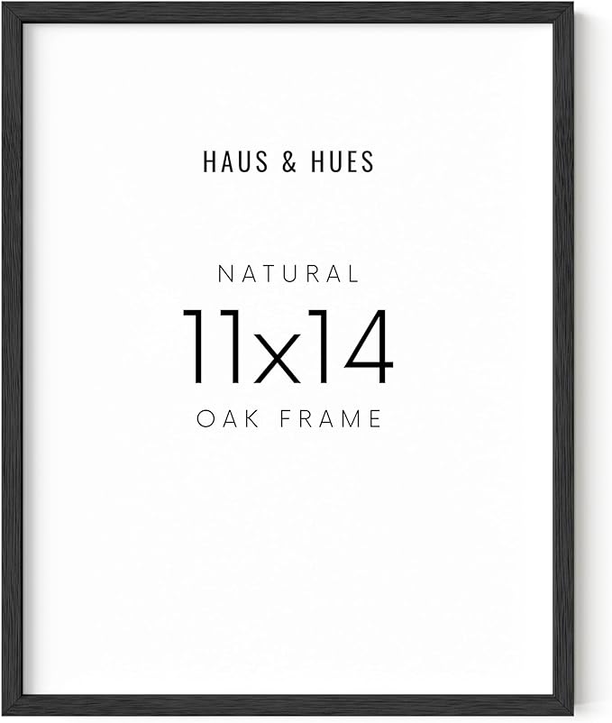 HAUS AND HUES Black Oak Wood 11x14 Picture Frame - Modern Wood Wall Art Display - Minimalist, Lightweight 11x14 Black Frame for Art Prints, Photos, Posters - Ready-to-Hang Vertically & Horizontally