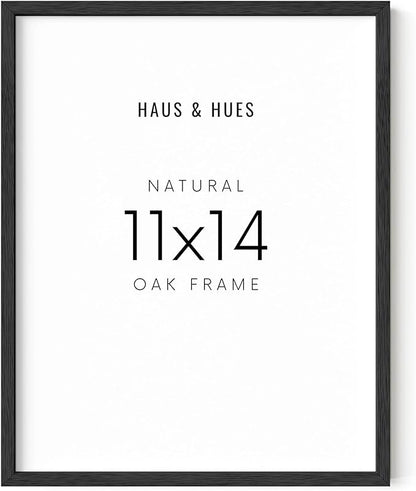 HAUS AND HUES Black Oak Wood 11x14 Picture Frame - Modern Wood Wall Art Display - Minimalist, Lightweight 11x14 Black Frame for Art Prints, Photos, Posters - Ready-to-Hang Vertically & Horizontally