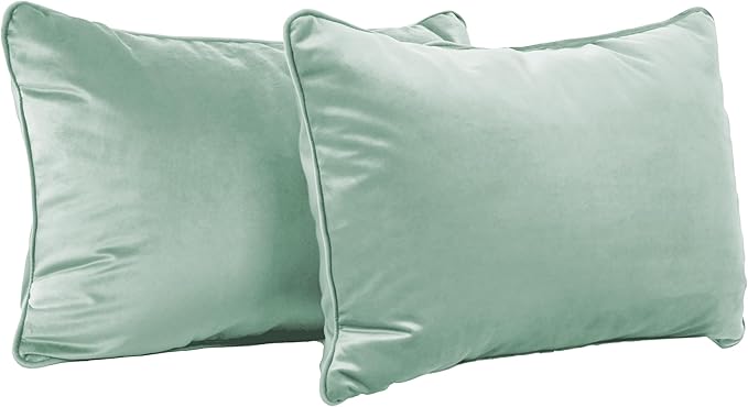 FDP 16" x 24" Velvet Rectangle Lumbar Pillow Set with Piping Decorative Throw Pillow for Home Dcor in Living Room, Bedroom or Lounge (2-Pack) - Aloe, 15160-347
