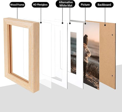 KINLINK A4 Picture Frame, White Oak Solid Wood Frames with Acrylic Plexiglass for Pictures A5 with Mat or A4 without Mat, Tabletop and Wall Display Photo Frame 4 Pack