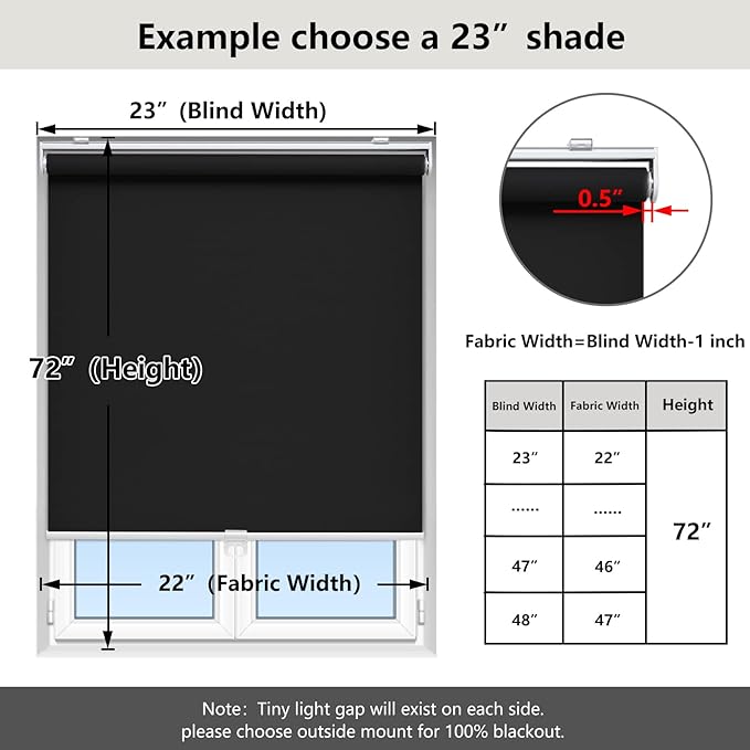 AOSKY Cordless Roller Shades Blackout Blinds for Windows Room Darkening Rolled Up Shades with Spring System, UV Protection Window Shades Door Blinds for Home and Office (27" W x 72" H, Black)