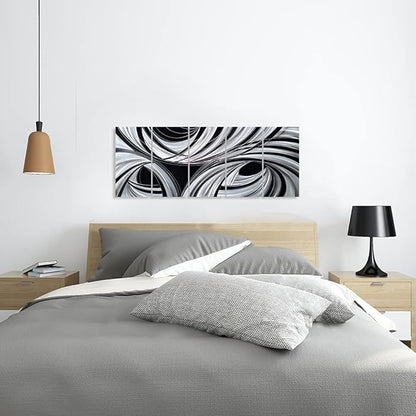 Yihui Arts Black and White Metal Art Wall Decor Hand Crafted Abstract Aluminum Artwork Modern Wall Sculpture Home Accent for Living Room Bedroom Dinning Decor